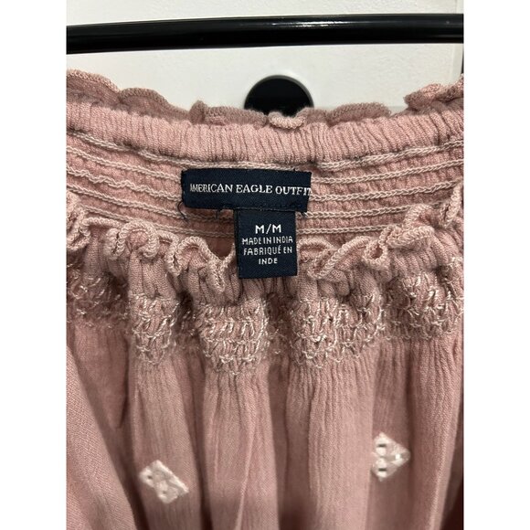 American Eagle Outfitters Mauve Off Shoulder Embroidered Boho Baby Doll Top Sz M - Picture 7 of 11